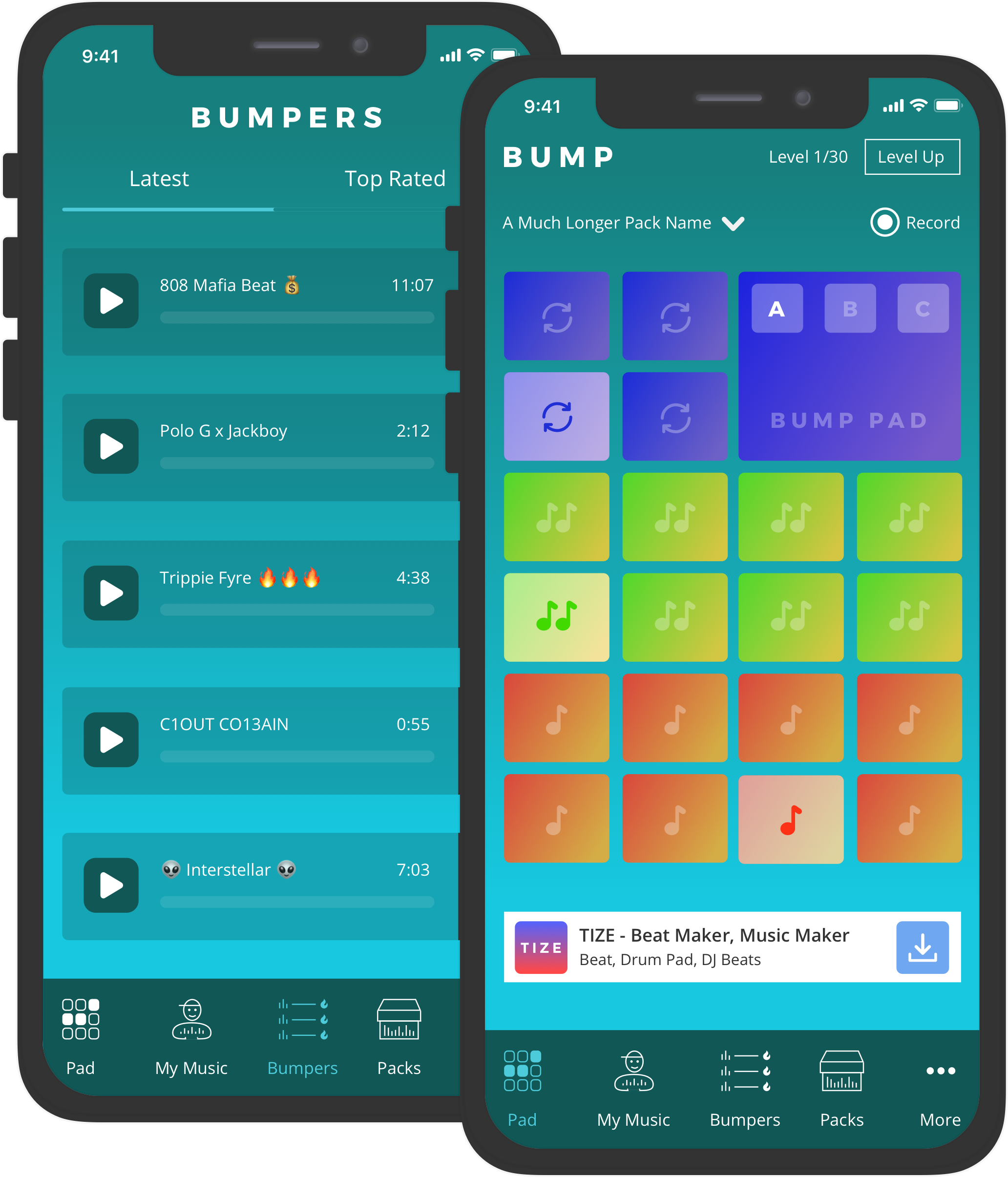 Bump Phone app screens